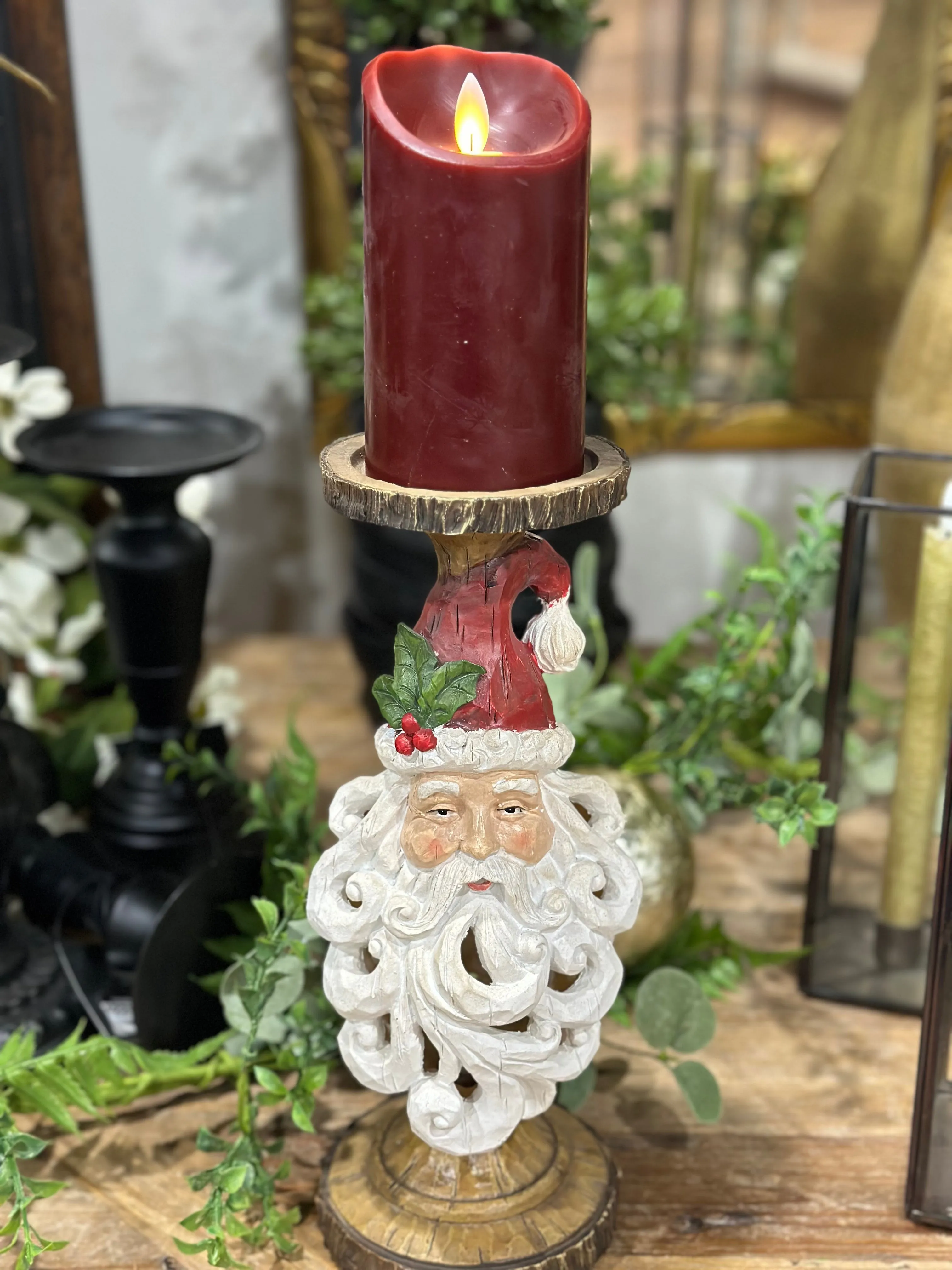 12.5" Resin Santa Head Cutout Beard Candle Holder
