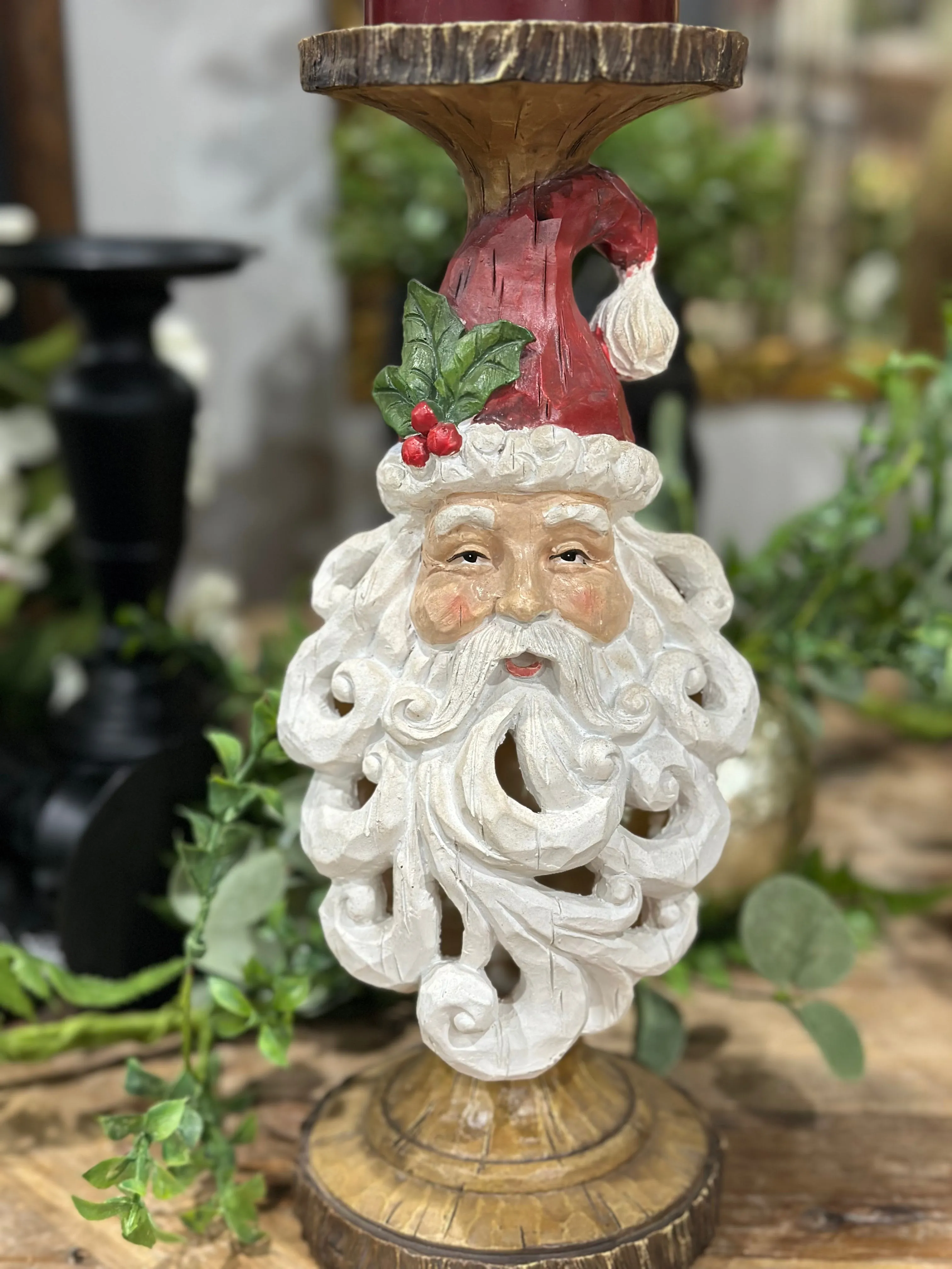 12.5" Resin Santa Head Cutout Beard Candle Holder