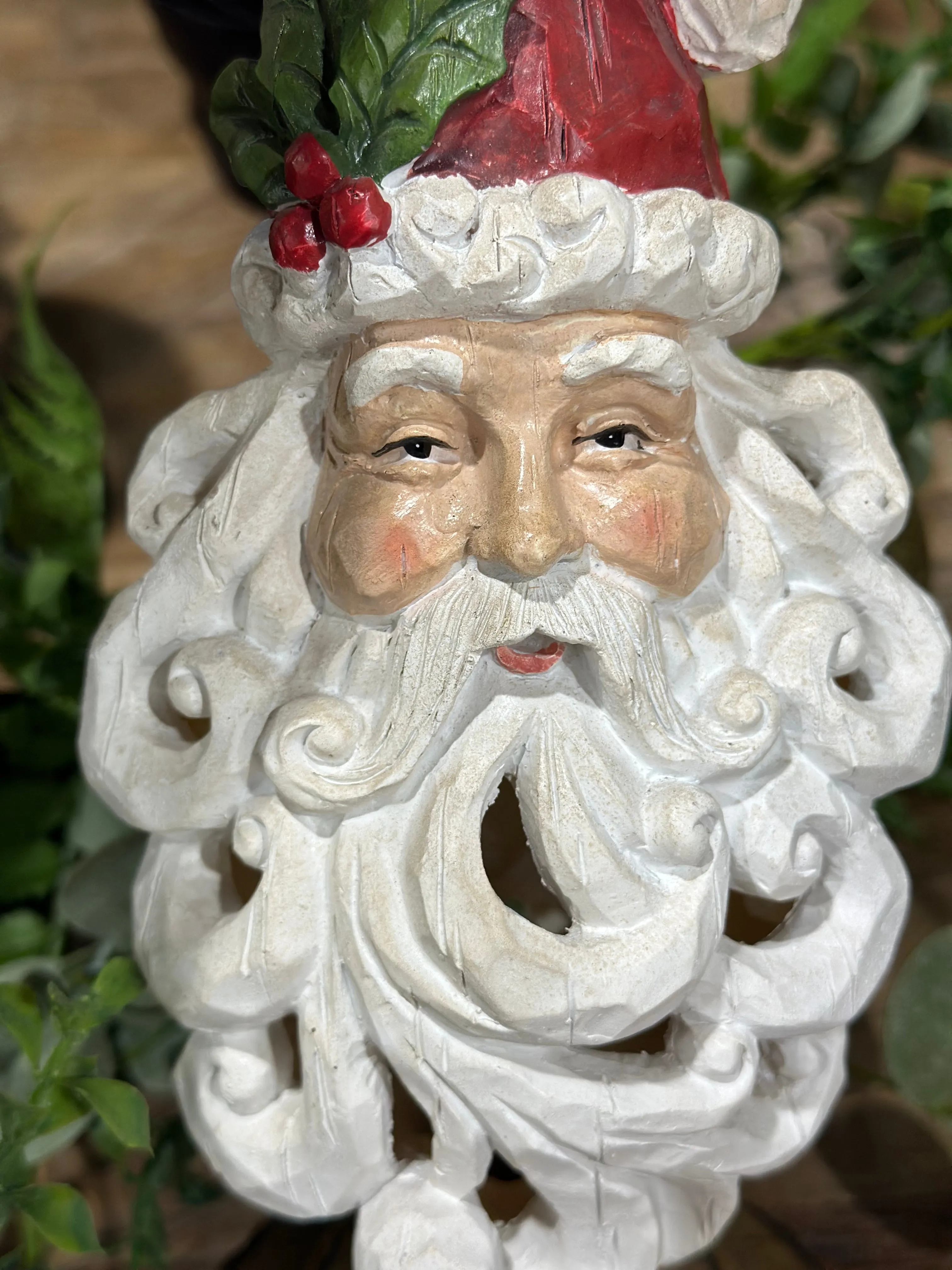 12.5" Resin Santa Head Cutout Beard Candle Holder