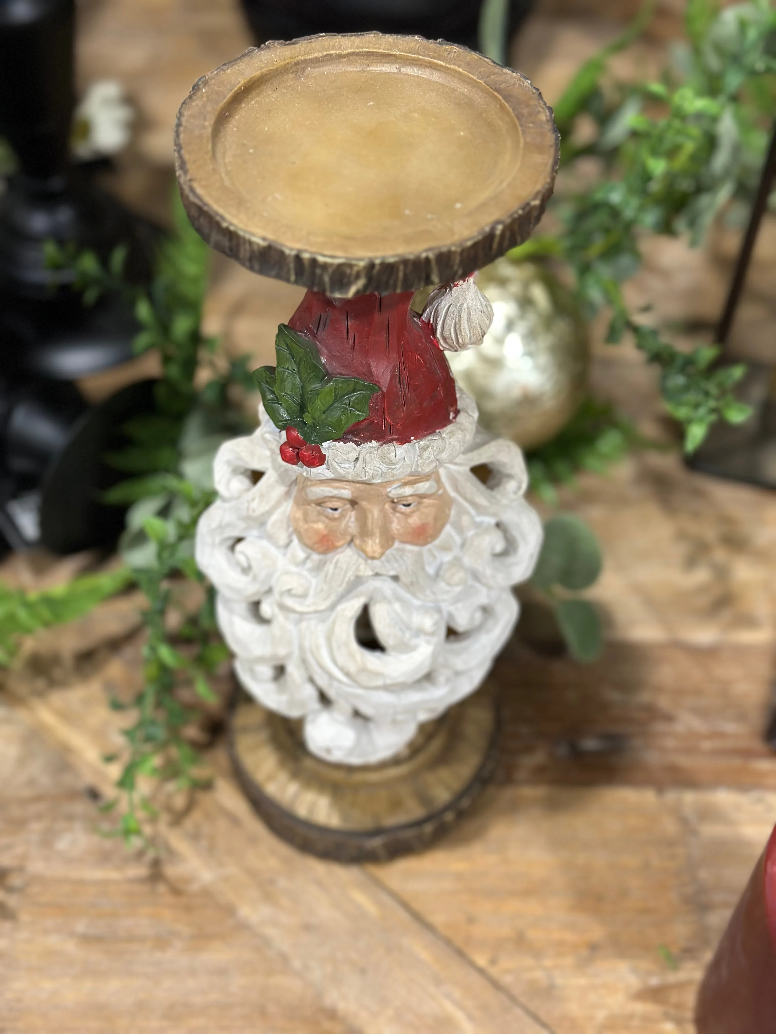 12.5" Resin Santa Head Cutout Beard Candle Holder