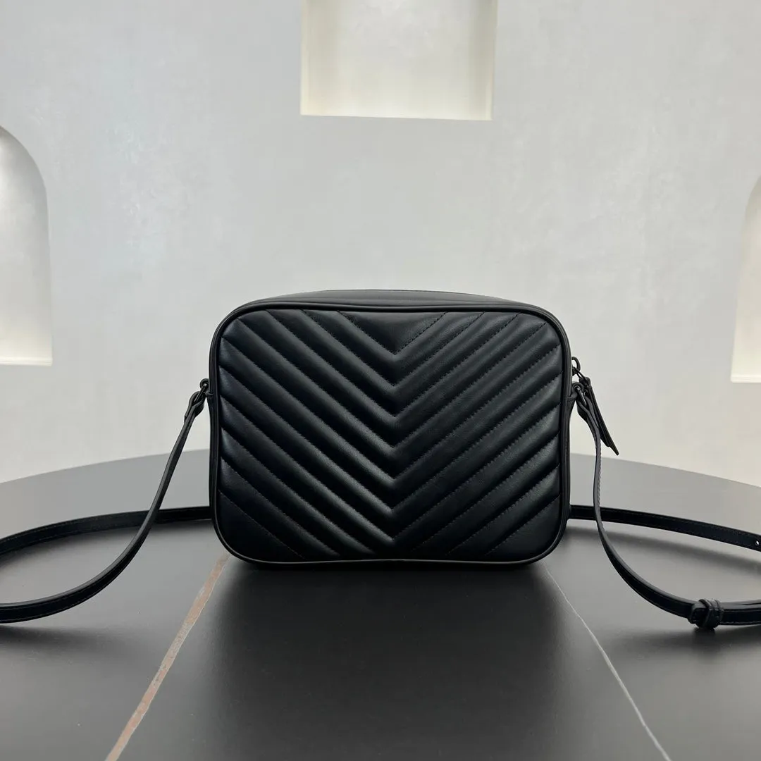 23CM LOU Black Quilted Leather Shoulder Camera Bag 520534