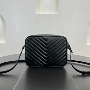 23CM LOU Black Quilted Leather Shoulder Camera Bag 520534