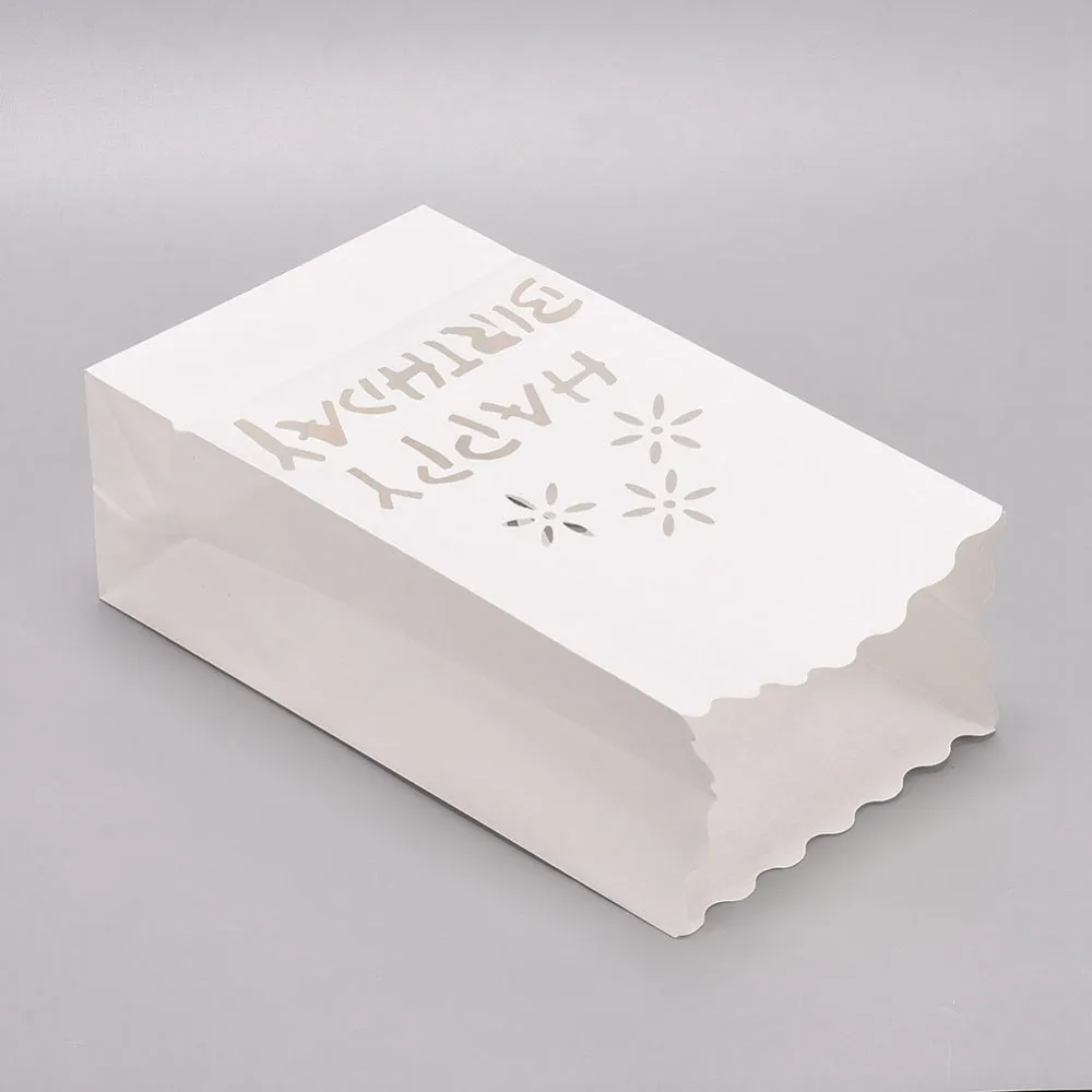 50 pc Halloween Luminary Bags, Flame Resistant Candle Bags, Tea Light Holder, for Wedding, Halloween, Birthday, Party, Flower Pattern, White, 26x15x0.1cm, Unfold: 26x15x9cm