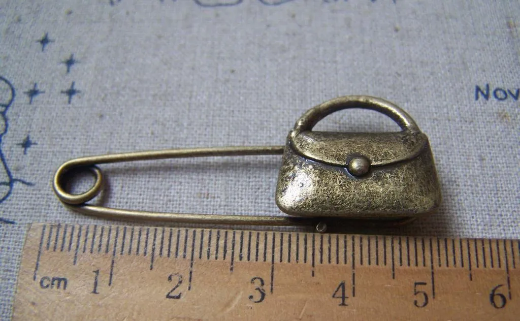 6 pcs Antique Bronze Handbag Safety Pins Broochs A4872
