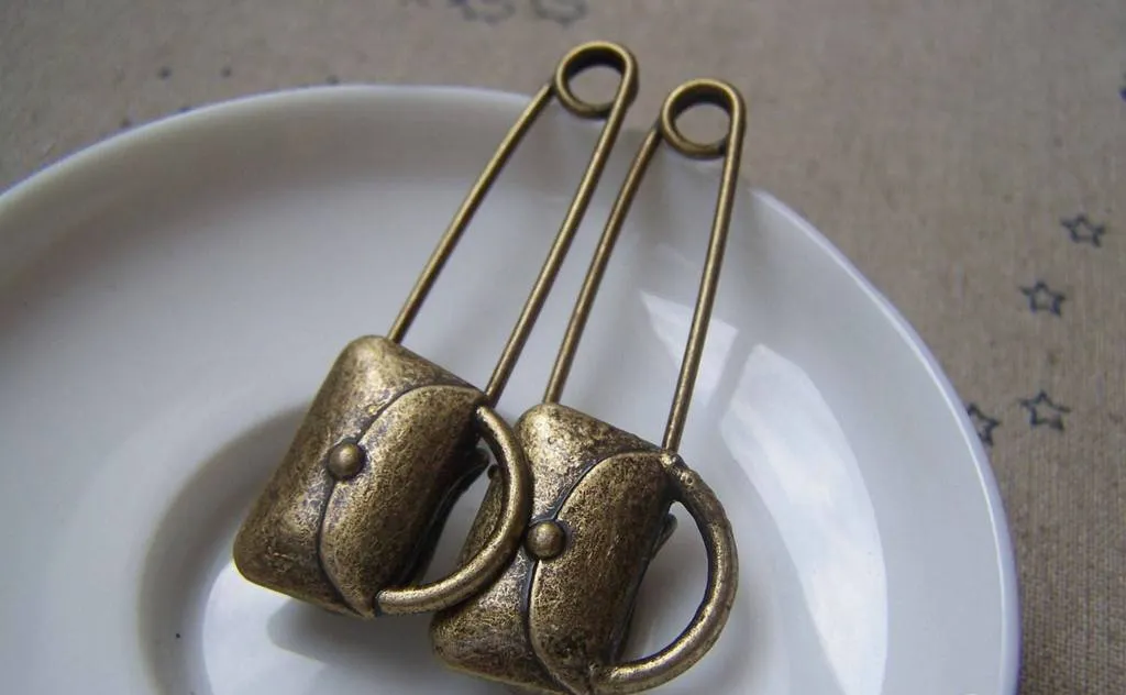 6 pcs Antique Bronze Handbag Safety Pins Broochs A4872