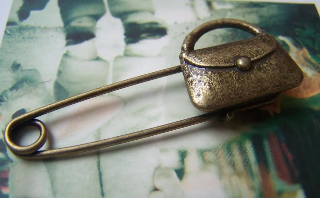 6 pcs Antique Bronze Handbag Safety Pins Broochs A4872