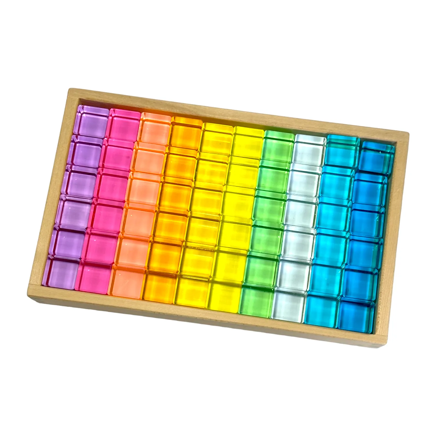 60 Pcs Crystal Clear Translucent Lucite Cubes Set in Pastel/Macaron Colors with Storage Tray