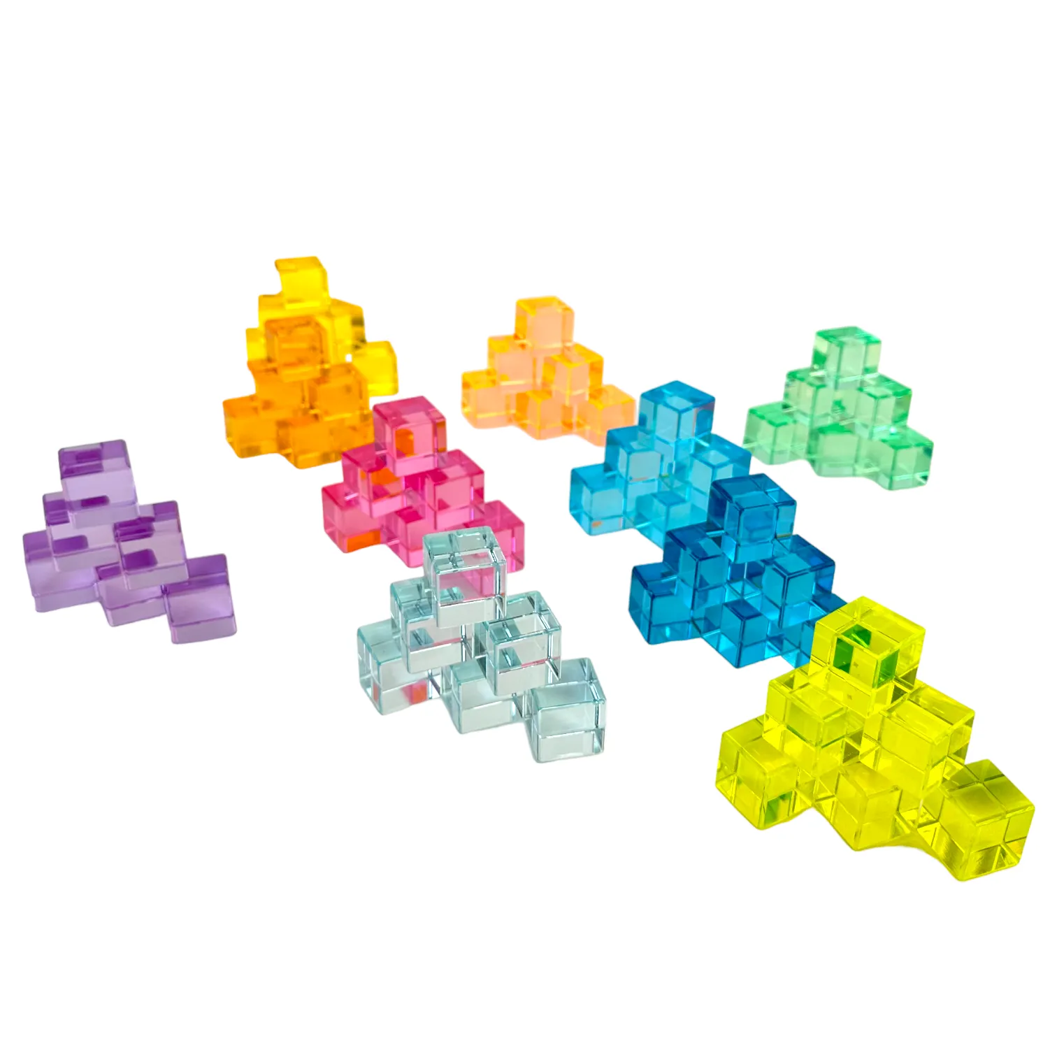 60 Pcs Crystal Clear Translucent Lucite Cubes Set in Pastel/Macaron Colors with Storage Tray