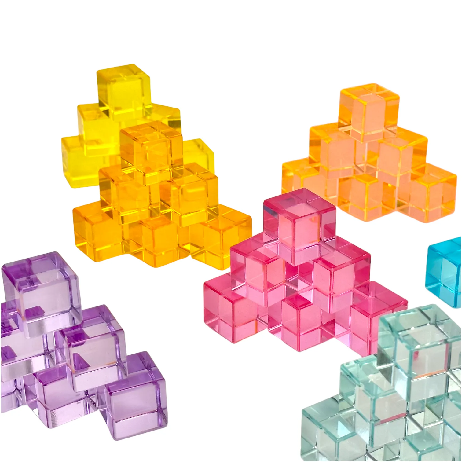 60 Pcs Crystal Clear Translucent Lucite Cubes Set in Pastel/Macaron Colors with Storage Tray