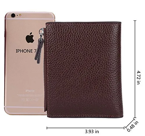 AINIMOER Women's RFID Blocking Leather Small Compact Bi-fold Zipper Pocket Wallet Card Case Purse (Lichee Coffee)