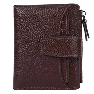 AINIMOER Women's RFID Blocking Leather Small Compact Bi-fold Zipper Pocket Wallet Card Case Purse (Lichee Coffee)
