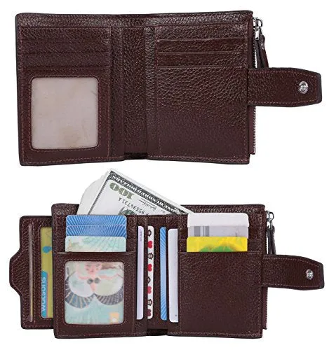 AINIMOER Women's RFID Blocking Leather Small Compact Bi-fold Zipper Pocket Wallet Card Case Purse (Lichee Coffee)