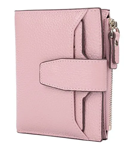 AINIMOER Women's RFID Blocking Leather Small Compact Bi-fold Zipper Pocket Wallet Card Case Purse (Lichee Pink)