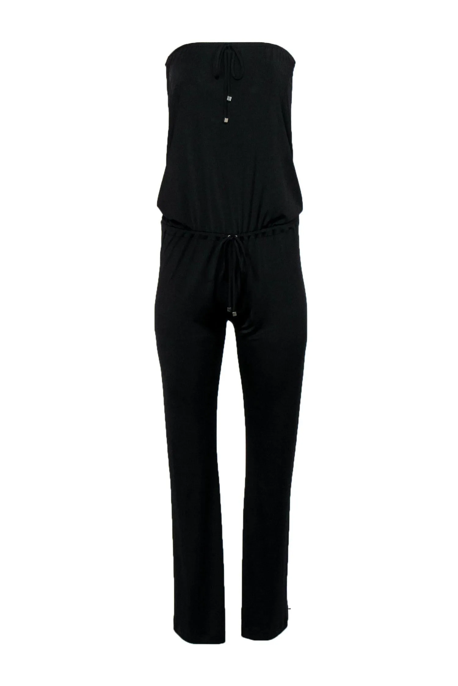 Alexis - Black Halter Top Drawstring Straight Leg Jumpsuit Sz XS