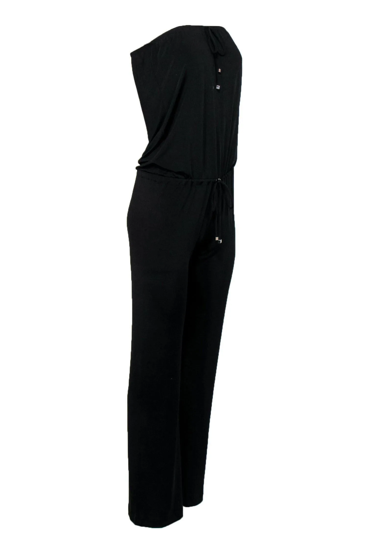Alexis - Black Halter Top Drawstring Straight Leg Jumpsuit Sz XS