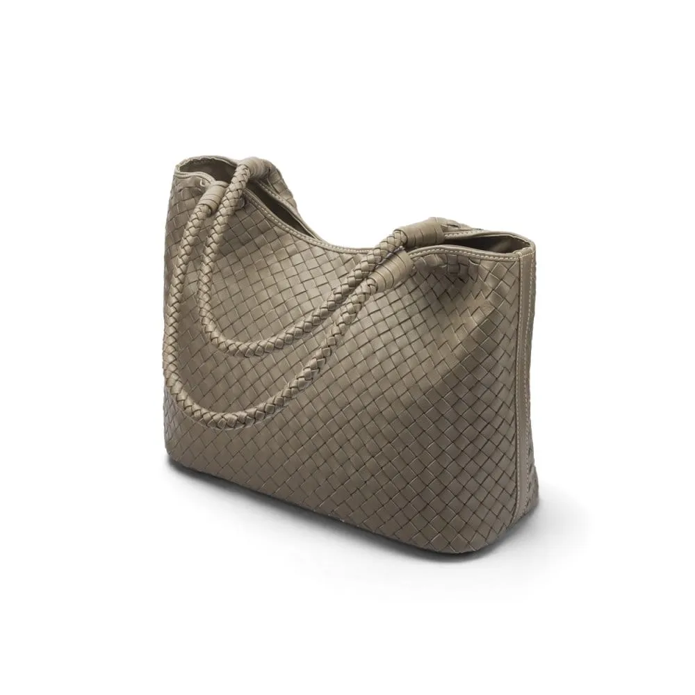 Anya Woven Leather Shoulder Bag - Taupe