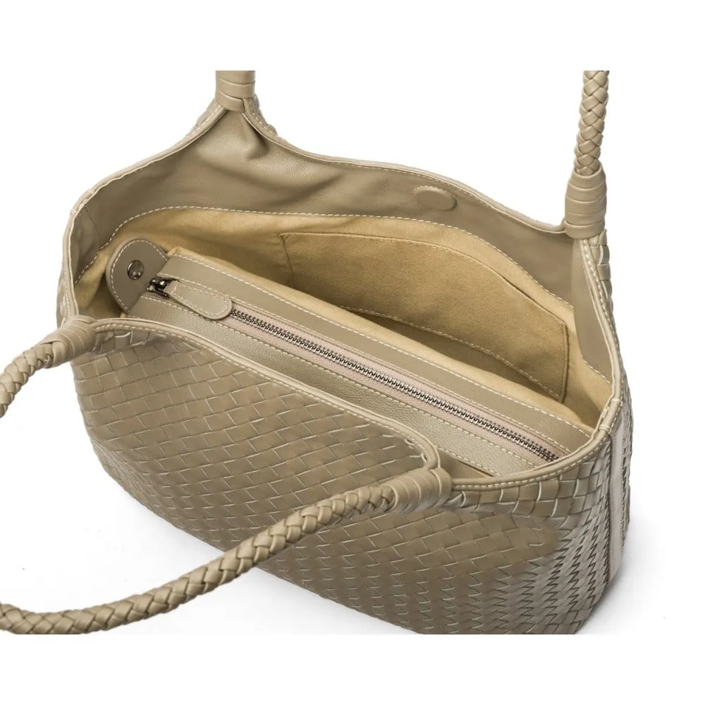 Anya Woven Leather Shoulder Bag - Taupe