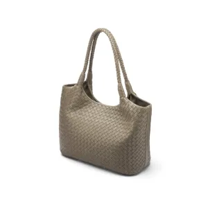 Anya Woven Leather Shoulder Bag - Taupe