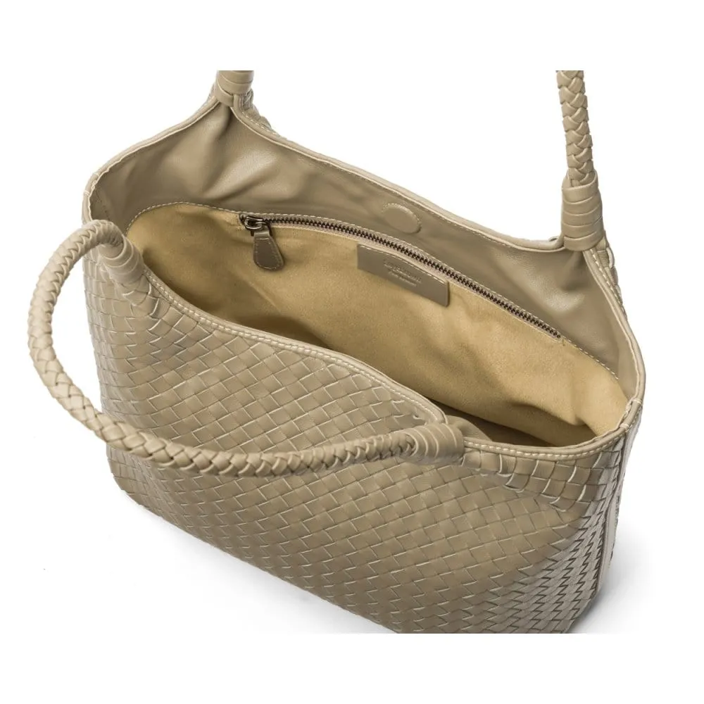 Anya Woven Leather Shoulder Bag - Taupe