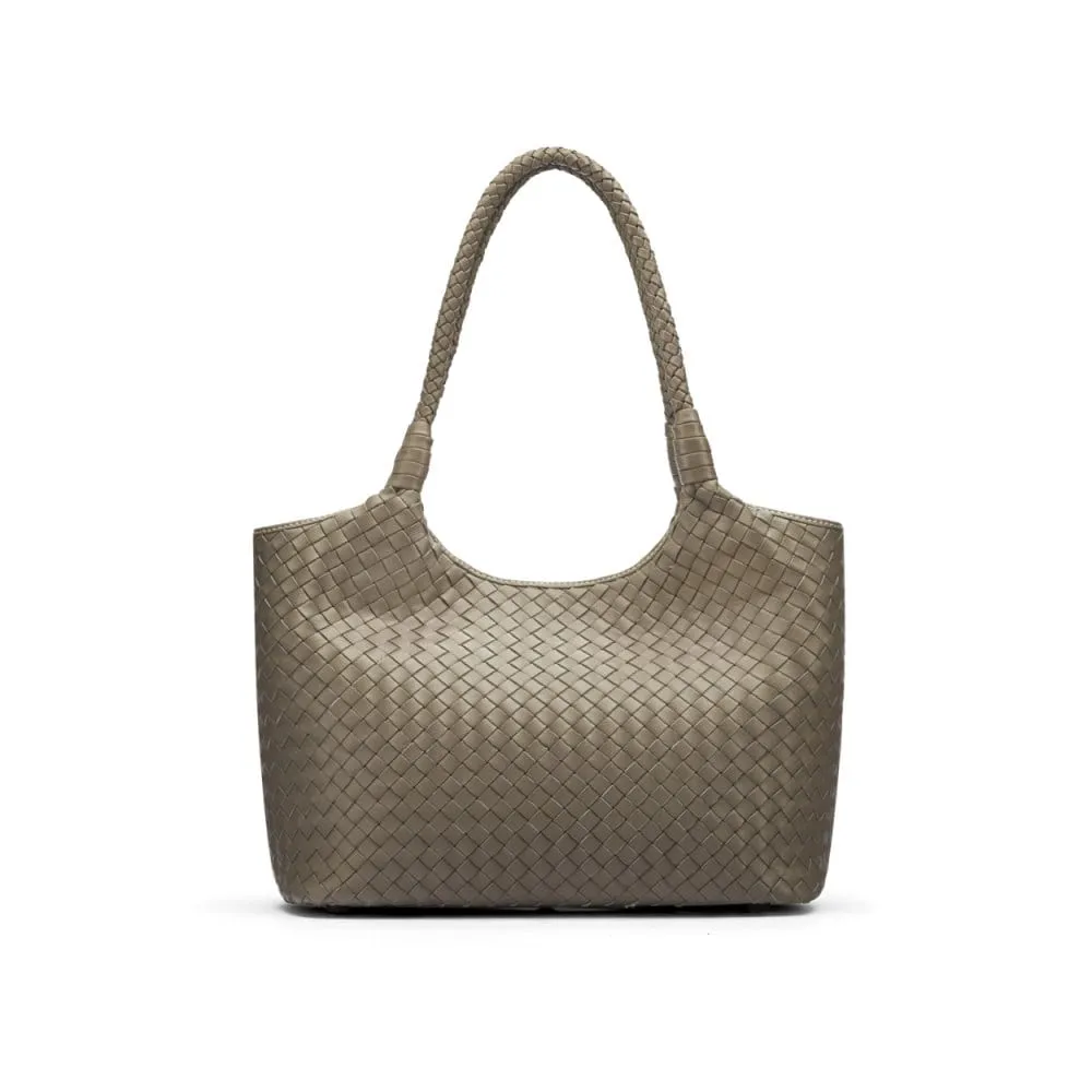 Anya Woven Leather Shoulder Bag - Taupe