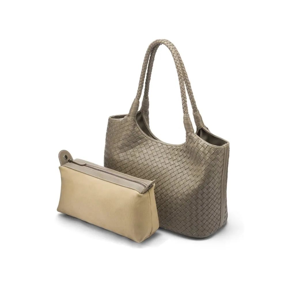 Anya Woven Leather Shoulder Bag - Taupe