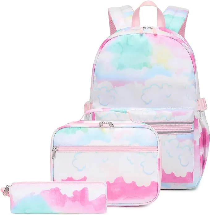 Backpack, Lunchbox & Pencil Bag Set, Pink Clouds