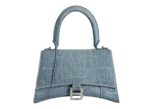 Balenciaga Women'S Hourglass Small Handbag Girly Allover Denim Light Blue