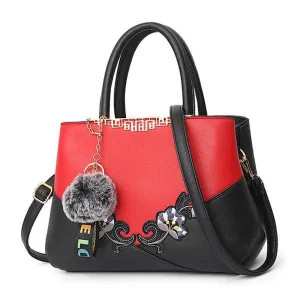 Black And Red French Hobo With Faux - Fur Cham Shape Tote Handbag