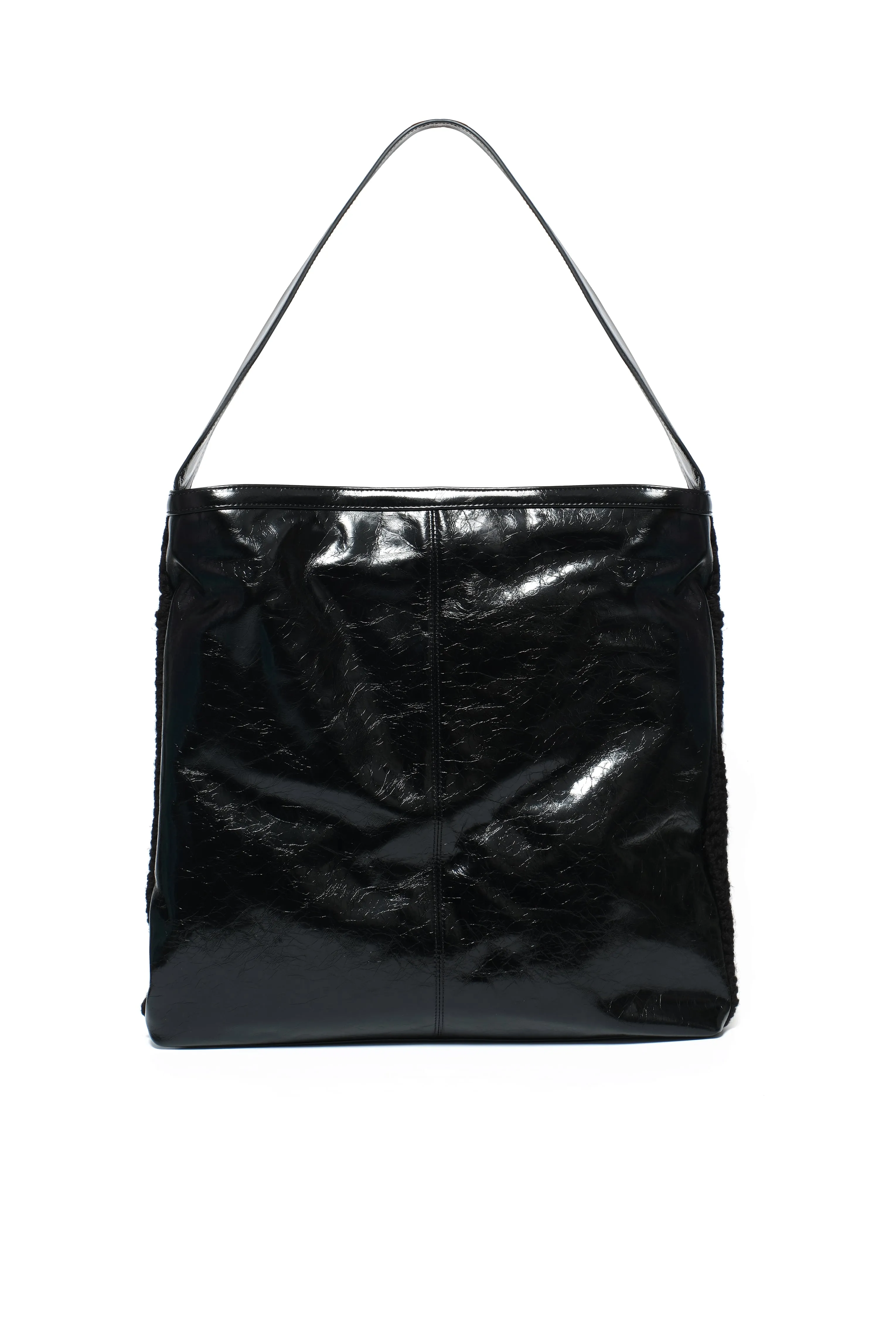 Black Floral Crochet Leather Tote