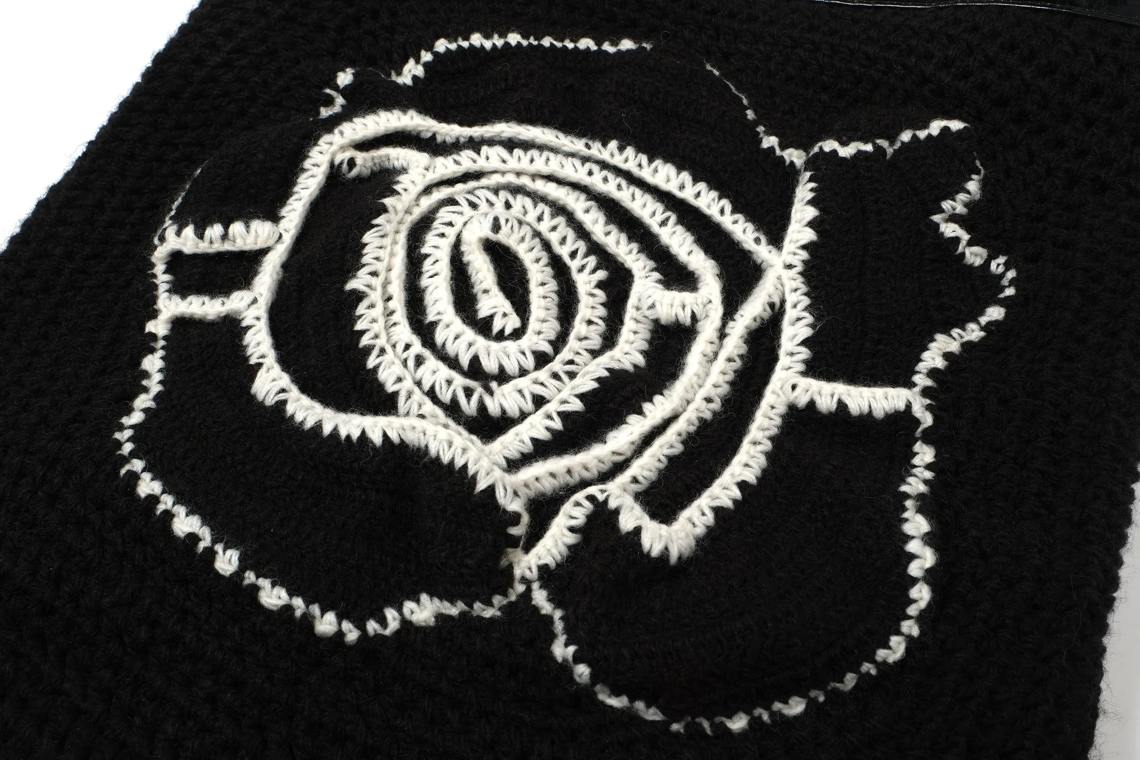 Black Floral Crochet Leather Tote