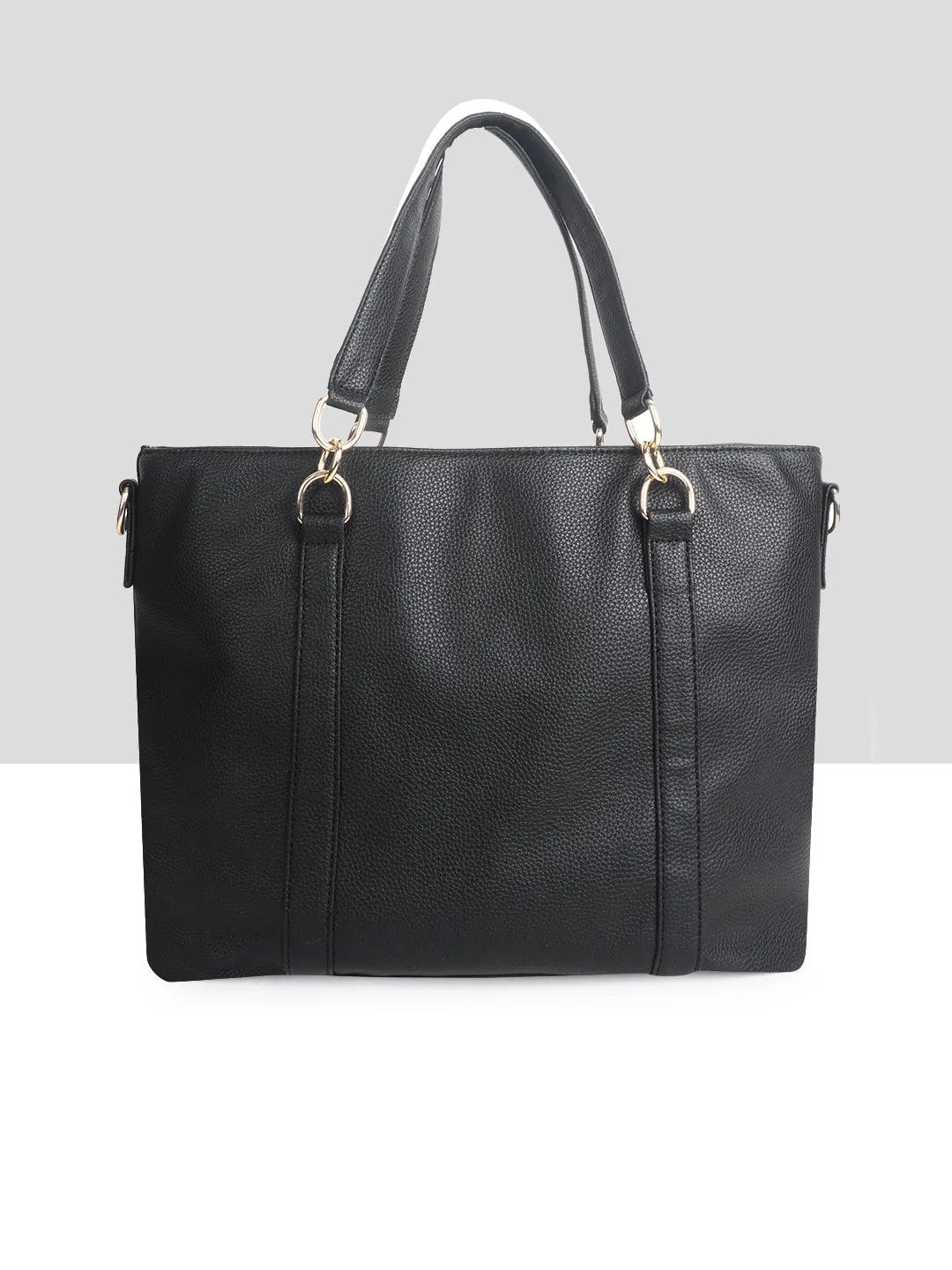 Black Synthetic Leather Shoulder Bag for Women