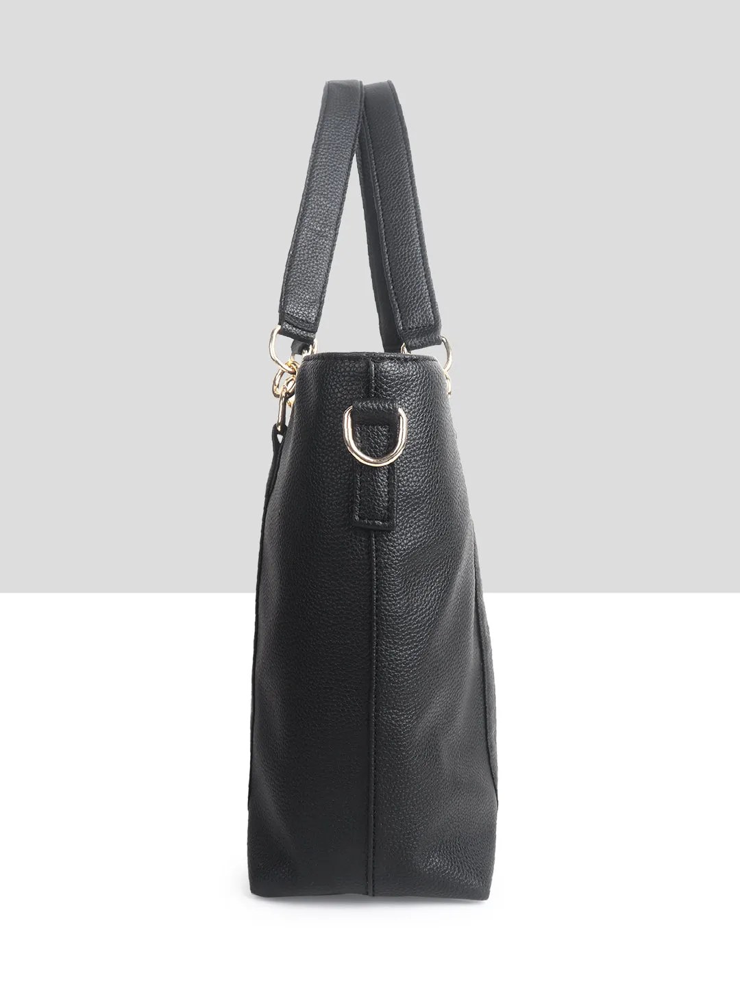 Black Synthetic Leather Shoulder Bag for Women