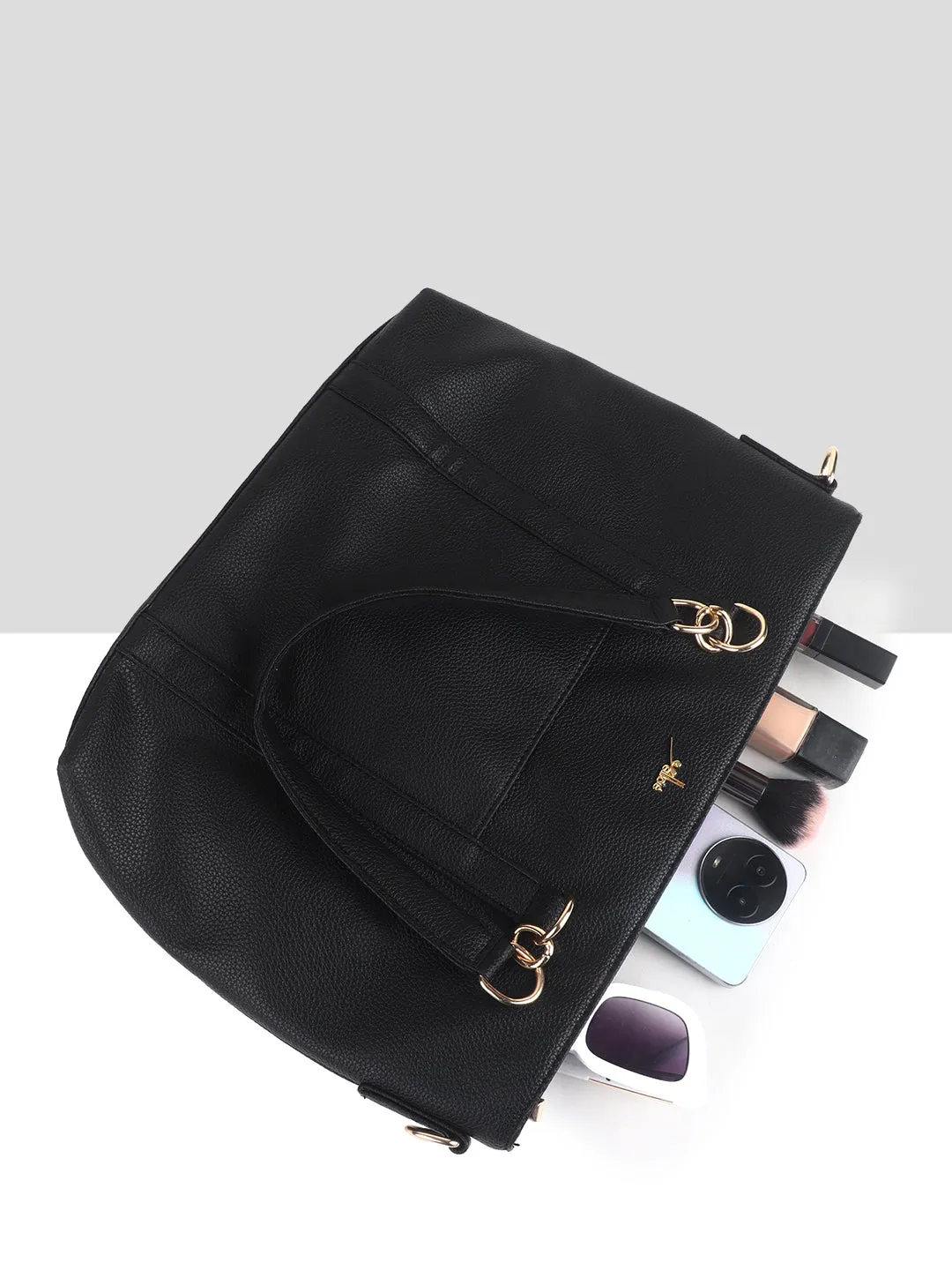 Black Synthetic Leather Shoulder Bag for Women