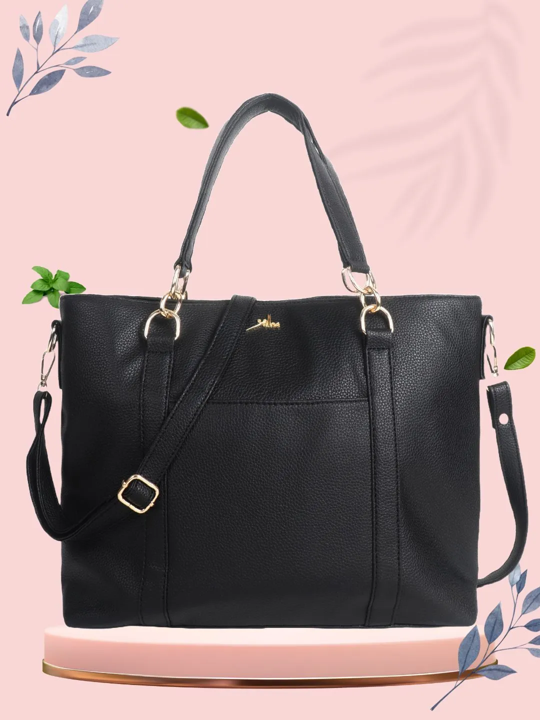 Black Synthetic Leather Shoulder Bag for Women