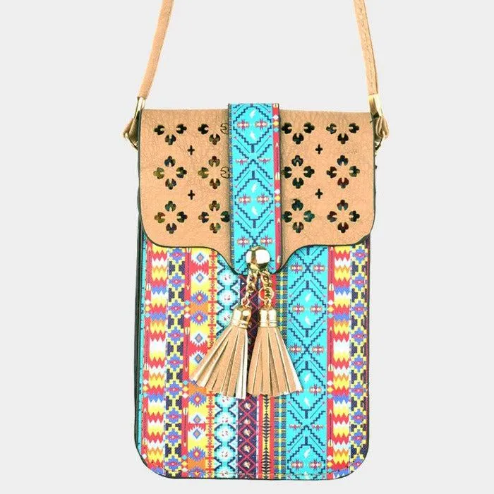 Boho Touch Screen Crossbody Cell Phone Bag Taupe