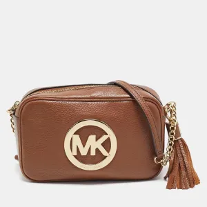 Brown Leather Logo Camera Crossbody Bag