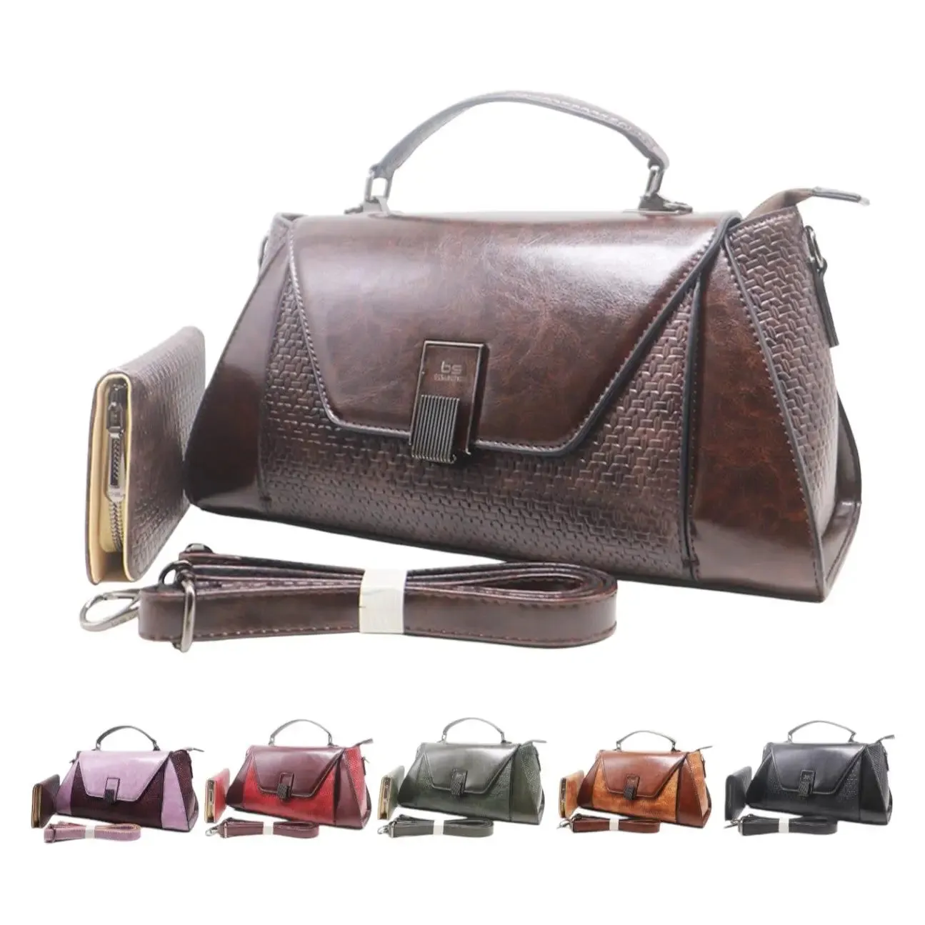 BS Vintage Textured Handbag Set with Wallet
