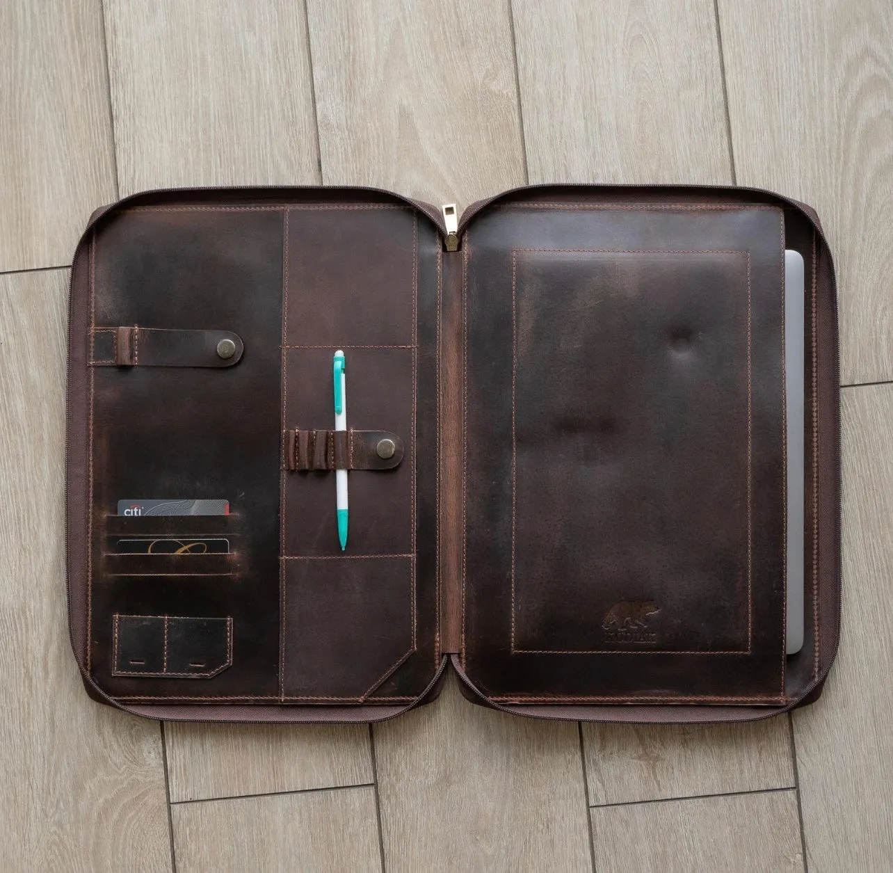 Buffalo Leather MacBook Portfolio - Dark Walnut