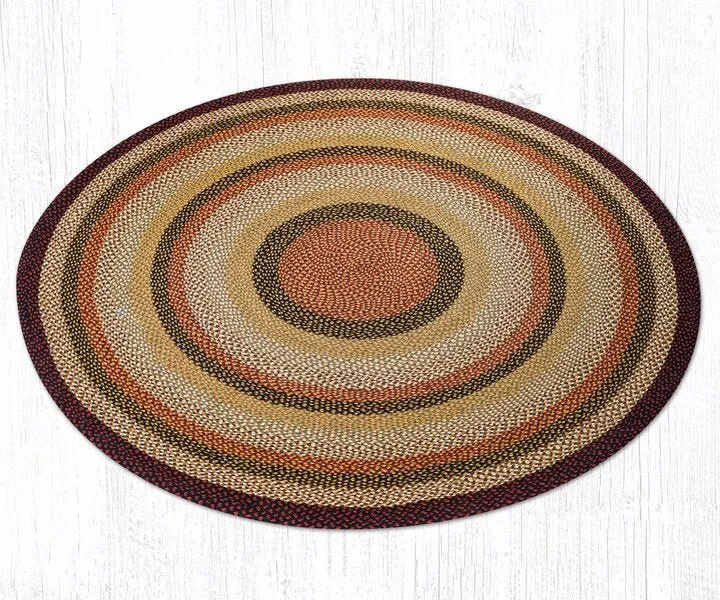 Burgundy, Mustard, and Ivory Round Braided Rug