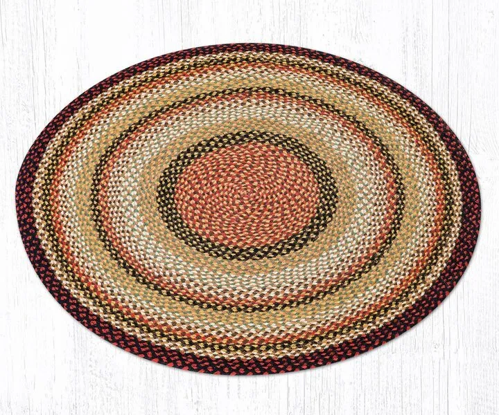 Burgundy, Mustard, and Ivory Round Braided Rug