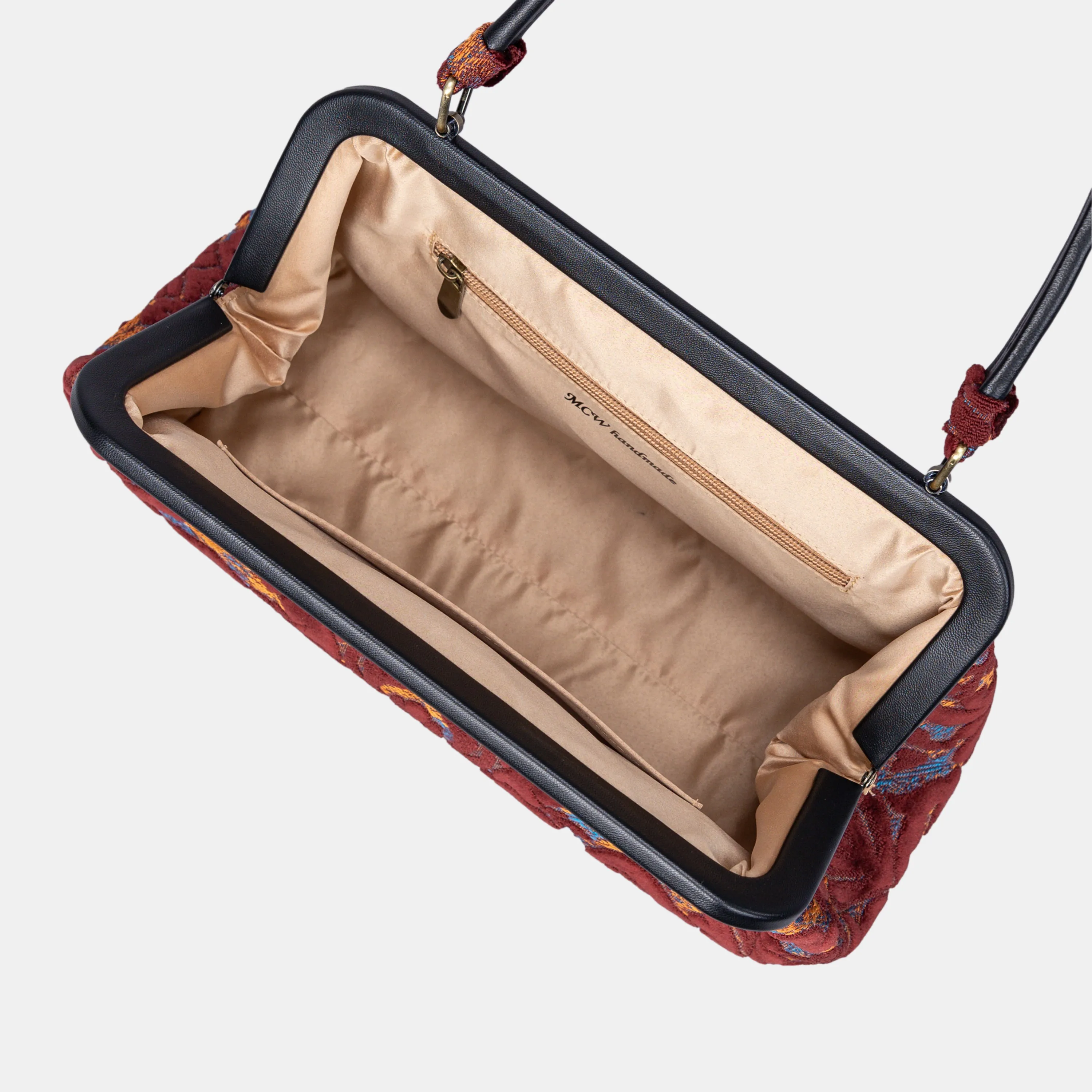 Burnout Velvet Wine Shoulder Bag