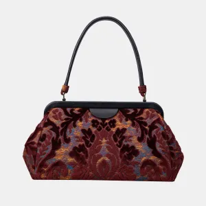 Burnout Velvet Wine Shoulder Bag