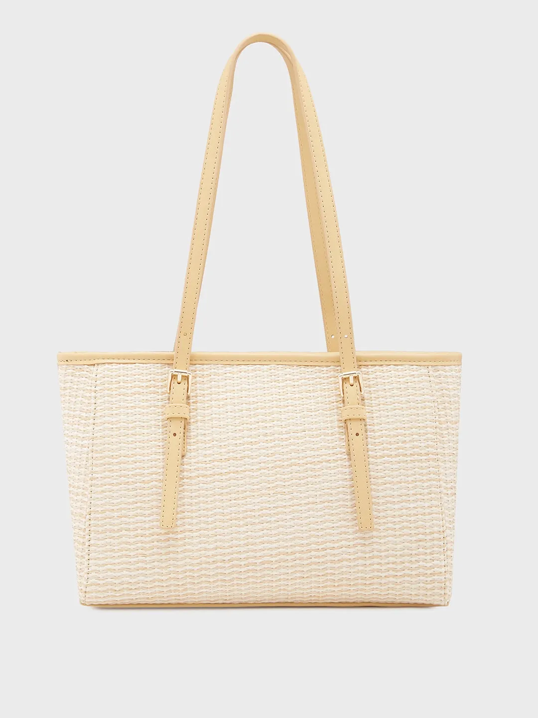 Caprese Georgia Tote Medium Self Design Womens Handbag Light Yellow