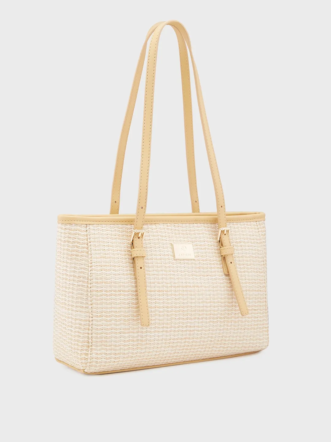 Caprese Georgia Tote Medium Self Design Womens Handbag Light Yellow