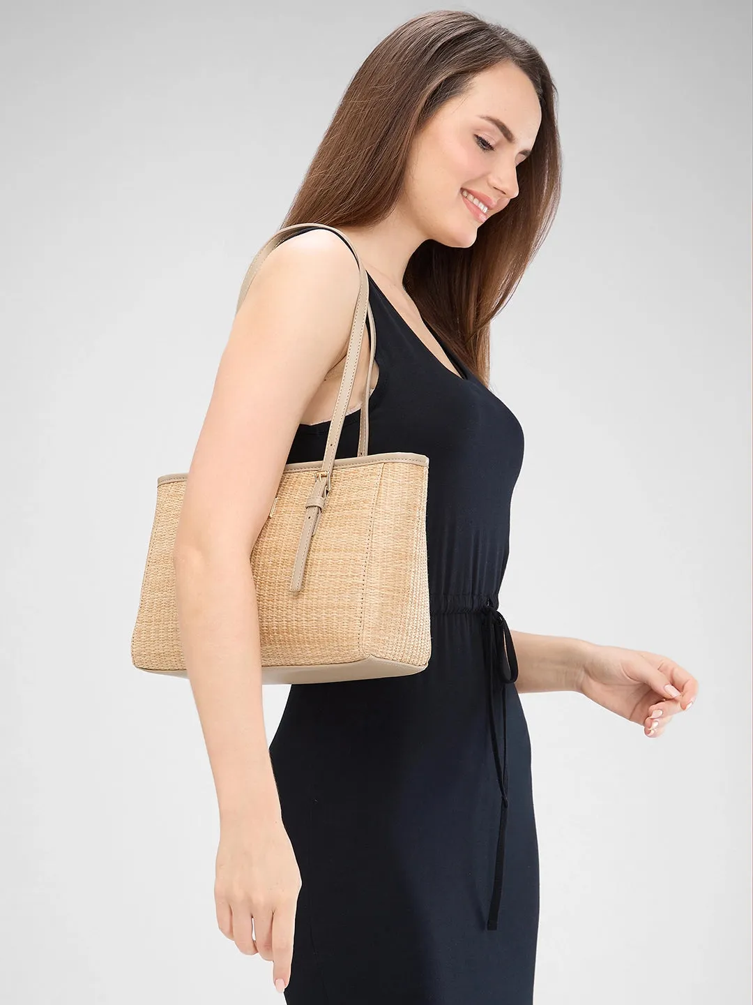 Caprese Georgia Tote Medium Self Design Womens Handbag Light Yellow