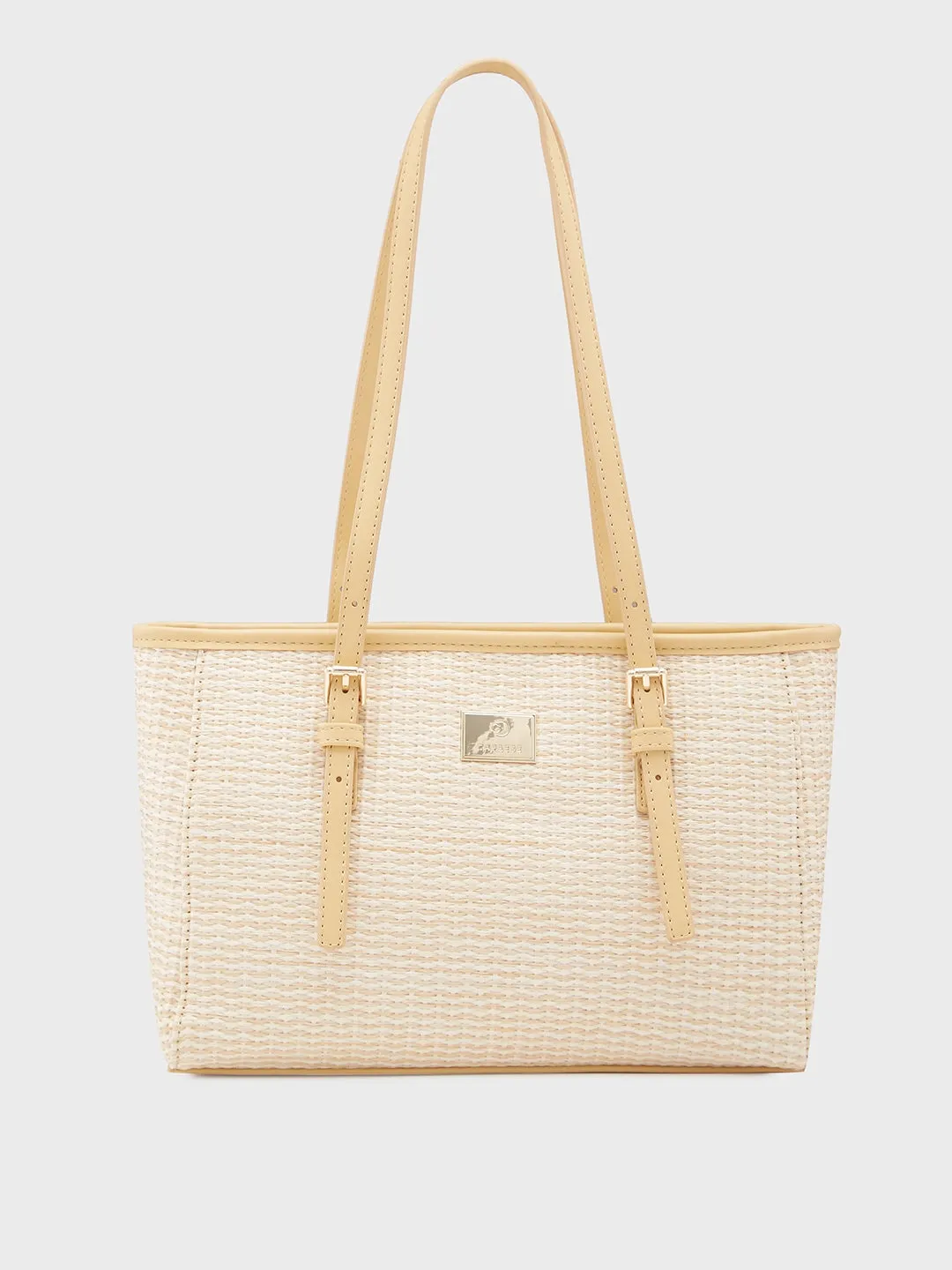 Caprese Georgia Tote Medium Self Design Womens Handbag Light Yellow