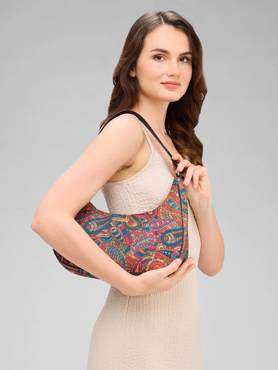 Caprese Kaya Hobo Medium Printed Womens Handbag Green