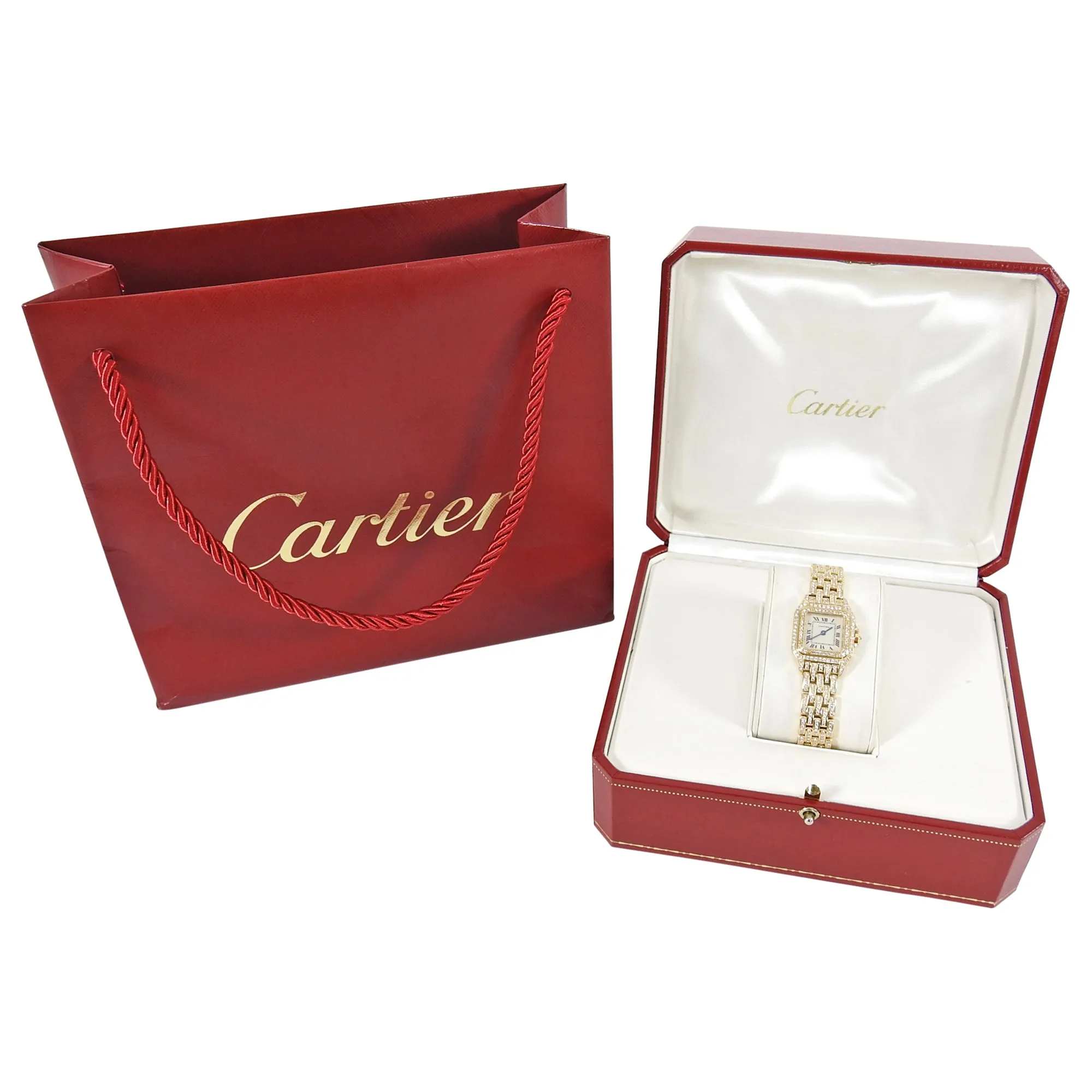 Cartier 18K Yellow Gold Mini 22mm Panthere Ladies Diamond Watch