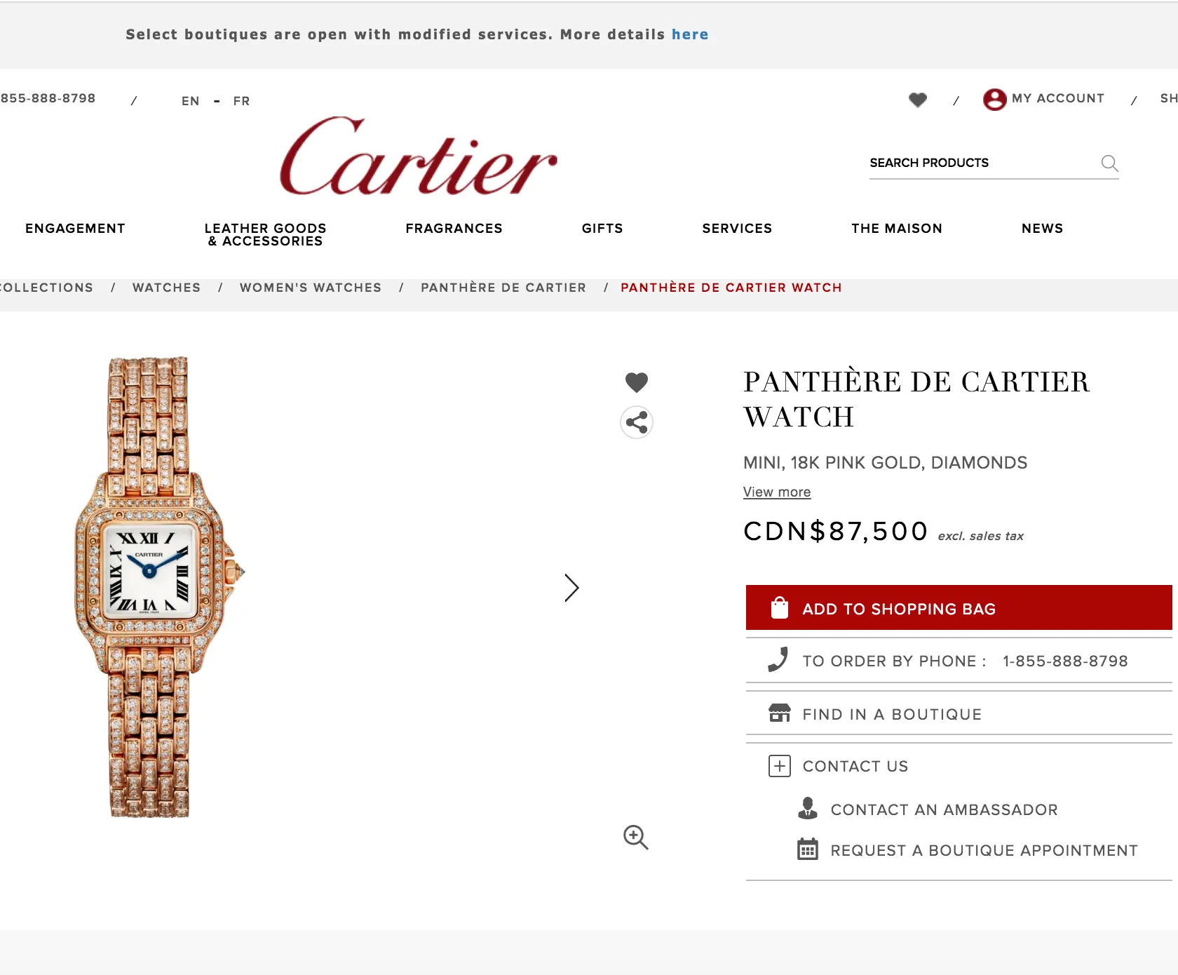 Cartier 18K Yellow Gold Mini 22mm Panthere Ladies Diamond Watch