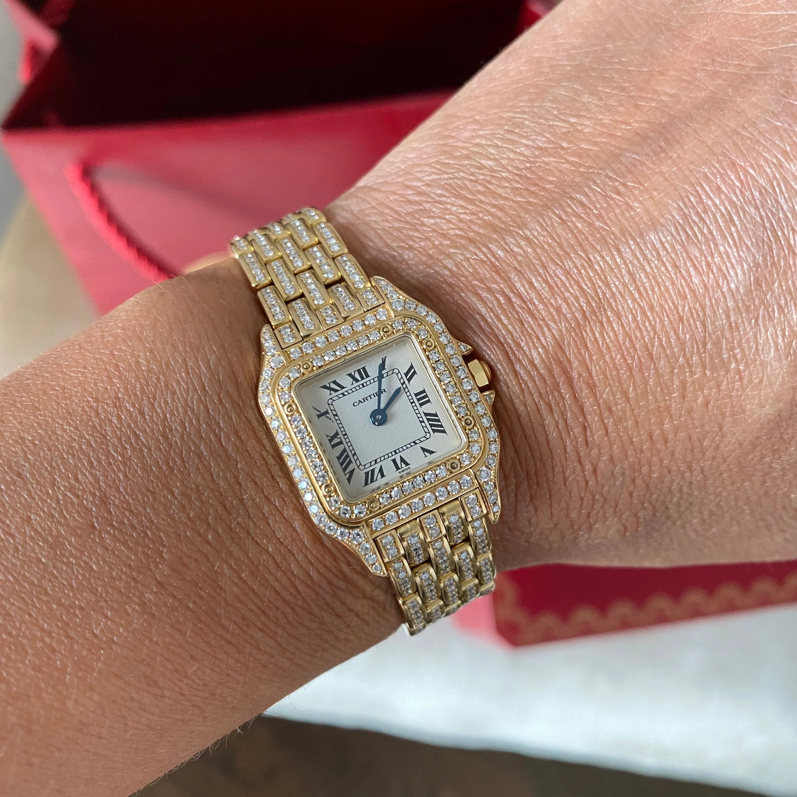 Cartier 18K Yellow Gold Mini 22mm Panthere Ladies Diamond Watch